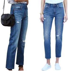 MADEWELL Size 24 Straight Crop Jeans in Cruiser Wash: Ripped Knee Edition